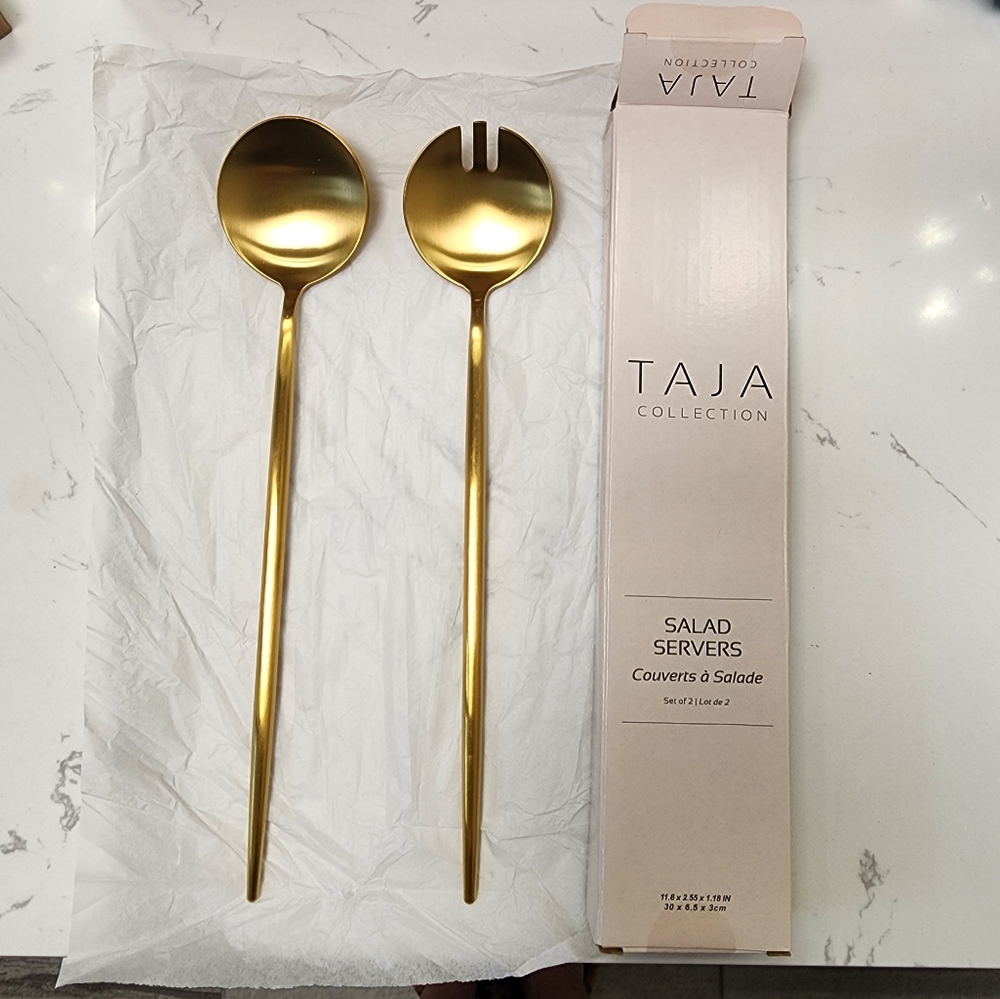 Taja Collection Gold Salad Servers New